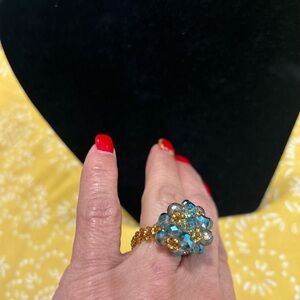 Elegant Blue and Gold Crystal Ring